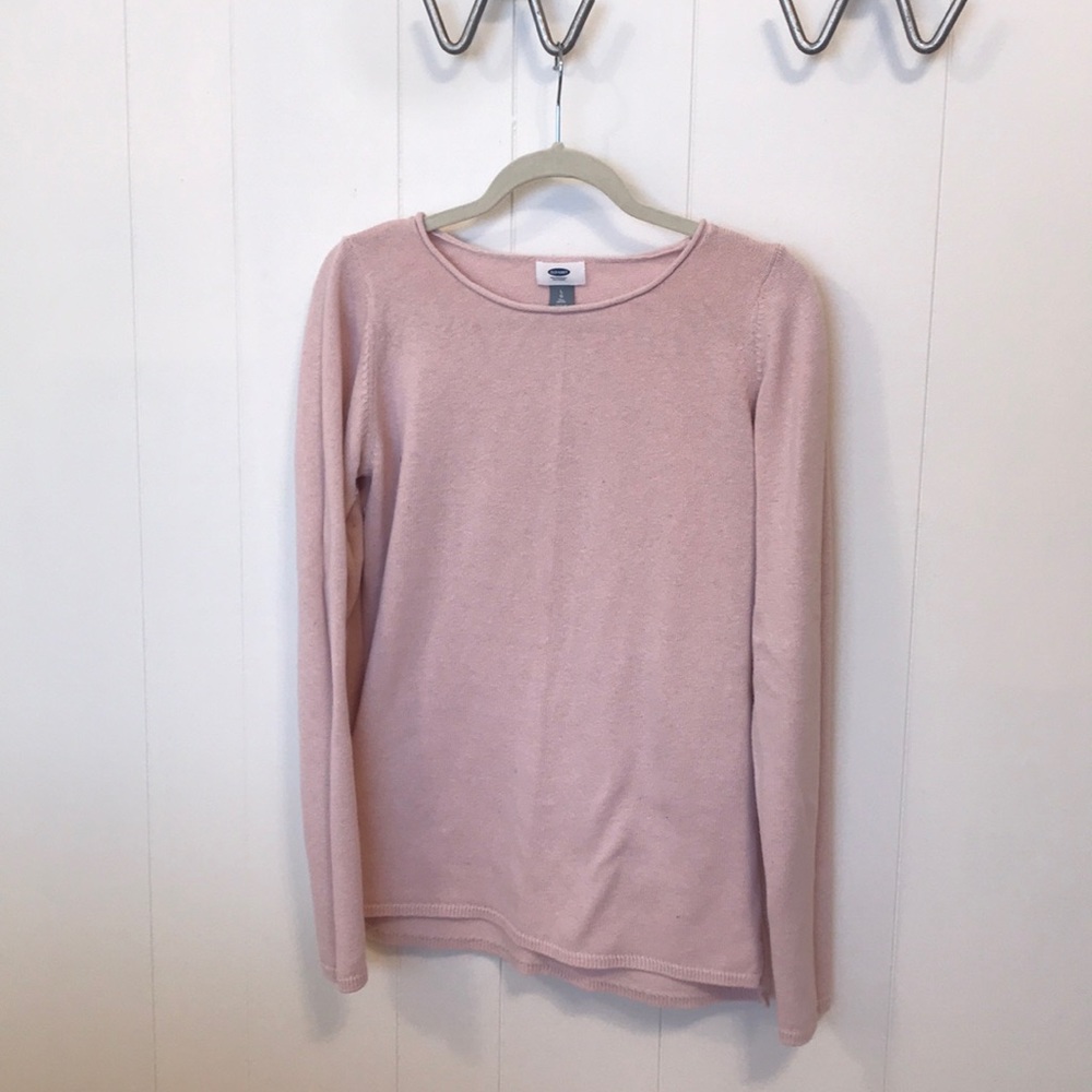 blush roll top crew neck sweater